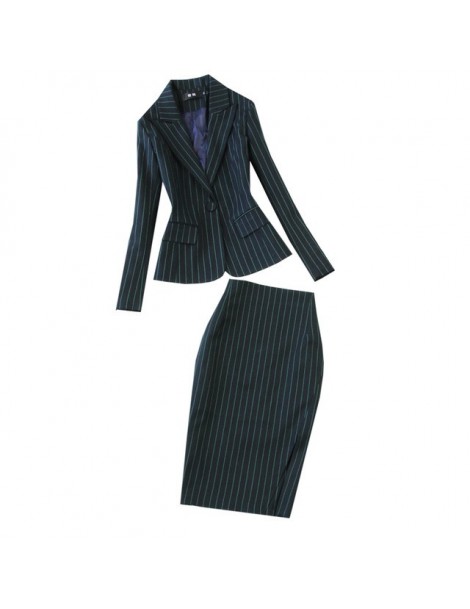Pant Suits Winter high quality business suit set two-piece Slim blue striped suit female Casual trousers suit skirt set Women...