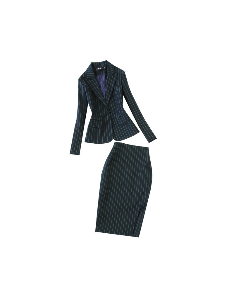 Pant Suits Winter high quality business suit set two-piece Slim blue striped suit female Casual trousers suit skirt set Women...