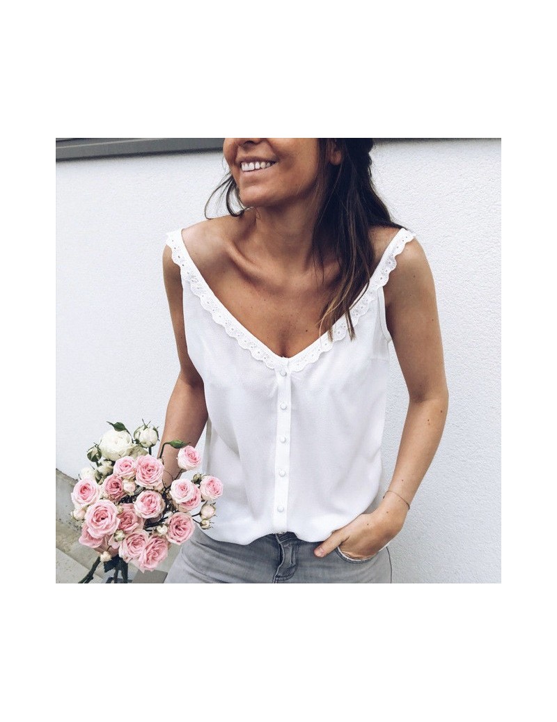 Fashion Women Casual Summer Lace Top Sleeveless V Neck Tank Loose Vest Open Back Tee Ladies Backless Daily Basic debardeur f...