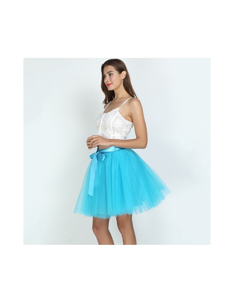 Skirts Womens 7 Layers Midi Tulle Skirt Fashion Tutu Skirts Women Ball Gown Party Petticoat 2019 Lolita Faldas Saia - blue -...