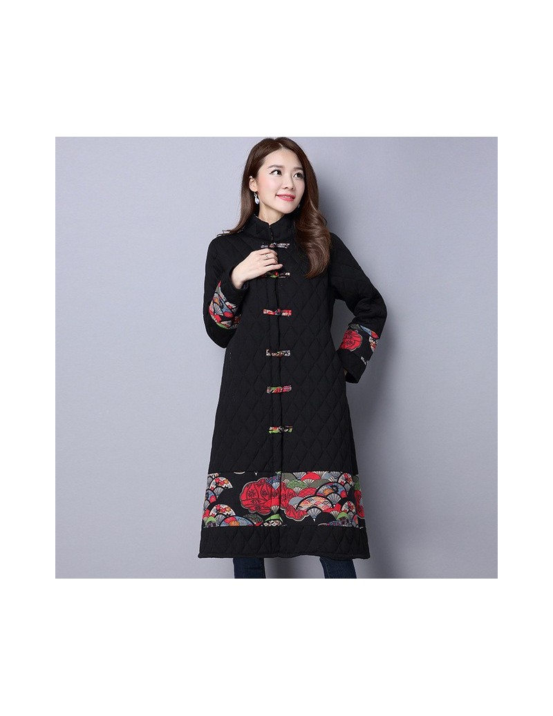 Autumn Winter Cotton-Padded Shirt Coat for women Print Long sleeve Casual Plus size Long Parkas Outwear lady Long Jacket ZY5...