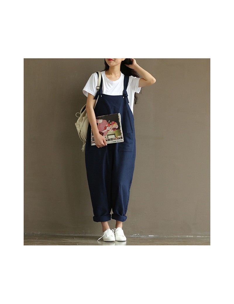 2018 New Womens Casual Loose Linen Pants Cotton Jumpsuit Strap Harem Trousers Overalls Overalls Loose Harem Pants Trousers -...