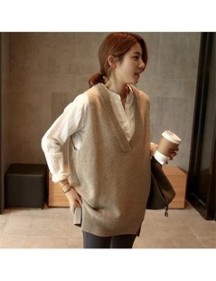 Pullovers Korean Sleeveless Knitted Vest Women Gilet Spring Autumn Cashmere Sweater V Neck Pullovers Split Casual Loose Dress...