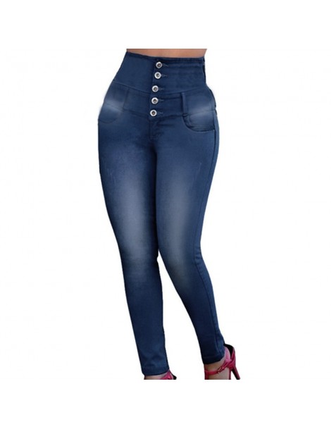 Jeans High Waist Women Jeans Buttons Female Pant Slim Elastic Plus Size Stretch Jeans Plus Size Denim Blue Skinny Pencil Pant...