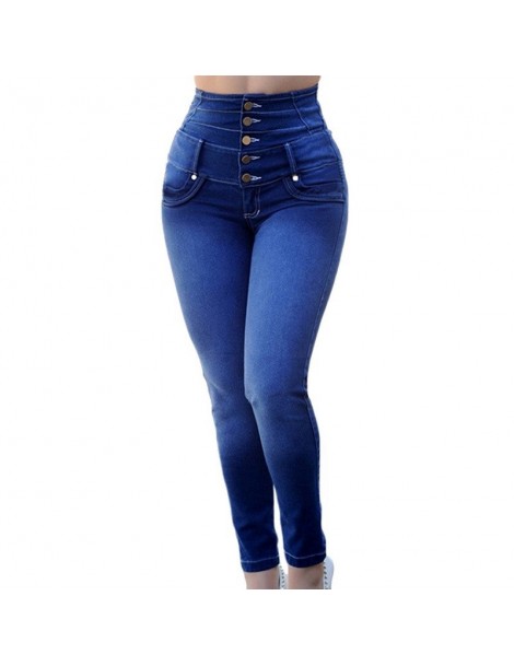 Jeans High Waist Women Jeans Buttons Female Pant Slim Elastic Plus Size Stretch Jeans Plus Size Denim Blue Skinny Pencil Pant...