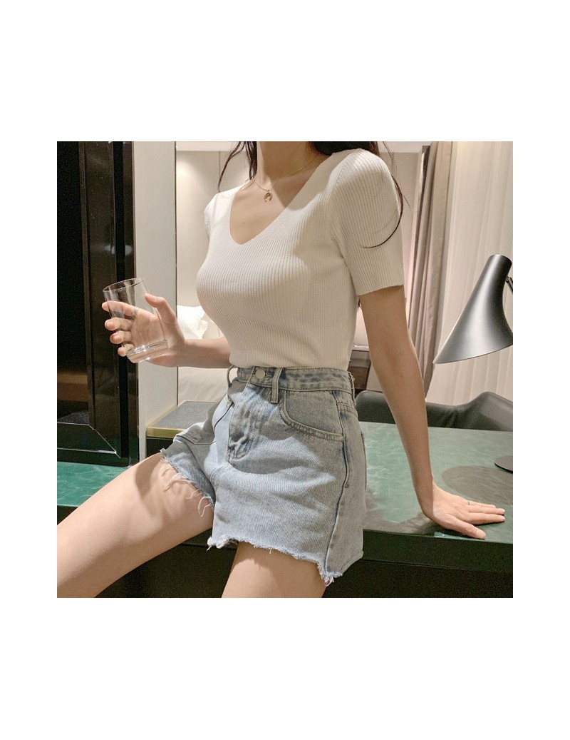 Knitted Sweater Short Sleeve womens tops tee 2019 summer Casual Solid Slim Knitting Pullovers Korean Women shirts ladies clo...