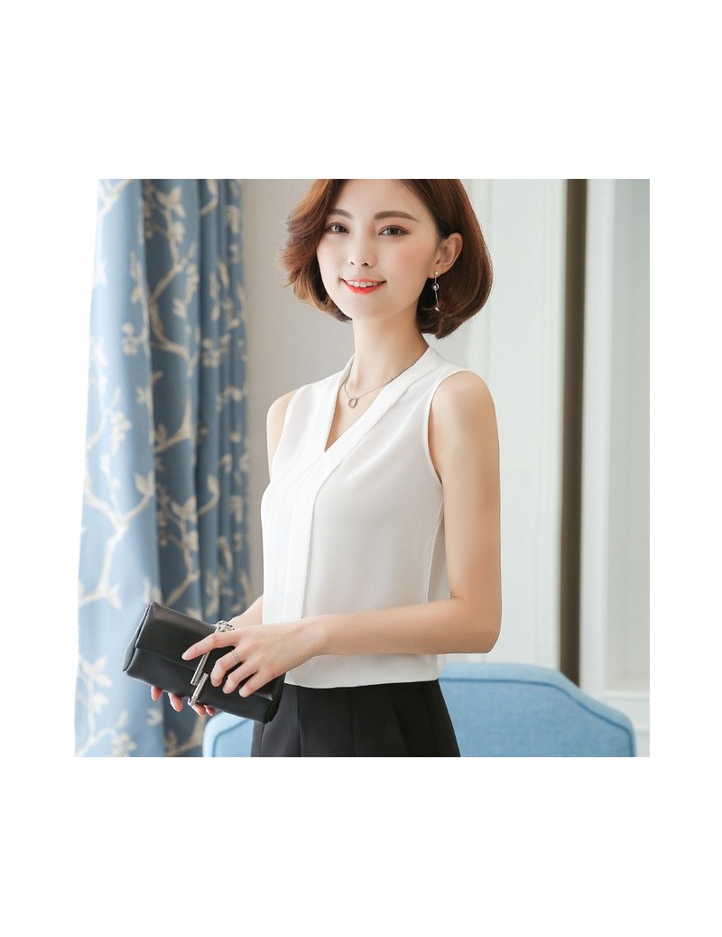 Womens Tops and Blouses Chiffon Women Blouses Solid Summer Sleeveless White Women Shirts Korean Fashion Clothing Plus Size X...