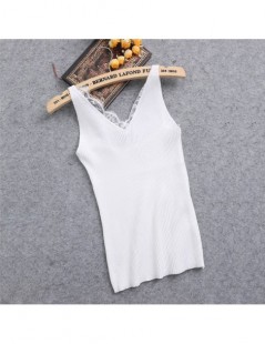 Tank Tops Fashion Sexy Womens Summer Solid Tanks Vest Plain Lace Double V-neck Girls Sleeveless Crop Top - Lotus - 4730119715...