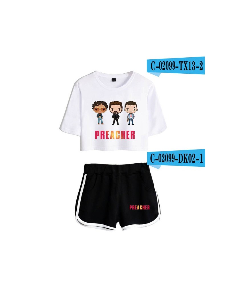 Women's Sets Preacher 2pc set streetwear navel T-shirt + shorts sets 2019 comfy women's shorts set 100% cotton - C02100 - 2 -...