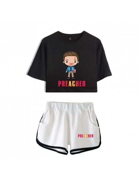 Women's Sets Preacher 2pc set streetwear navel T-shirt + shorts sets 2019 comfy women's shorts set 100% cotton - C02100 - 2 -...