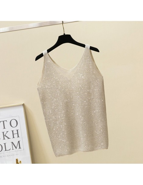 Tank Tops 2019 Crop Top Knitted Shiny Lurex Diamond Tank tops Women Sleeveless Sexy V Neck T-shirt Vest Female Casual Camis S...