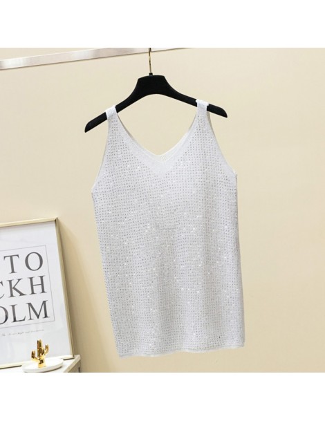 Tank Tops 2019 Crop Top Knitted Shiny Lurex Diamond Tank tops Women Sleeveless Sexy V Neck T-shirt Vest Female Casual Camis S...