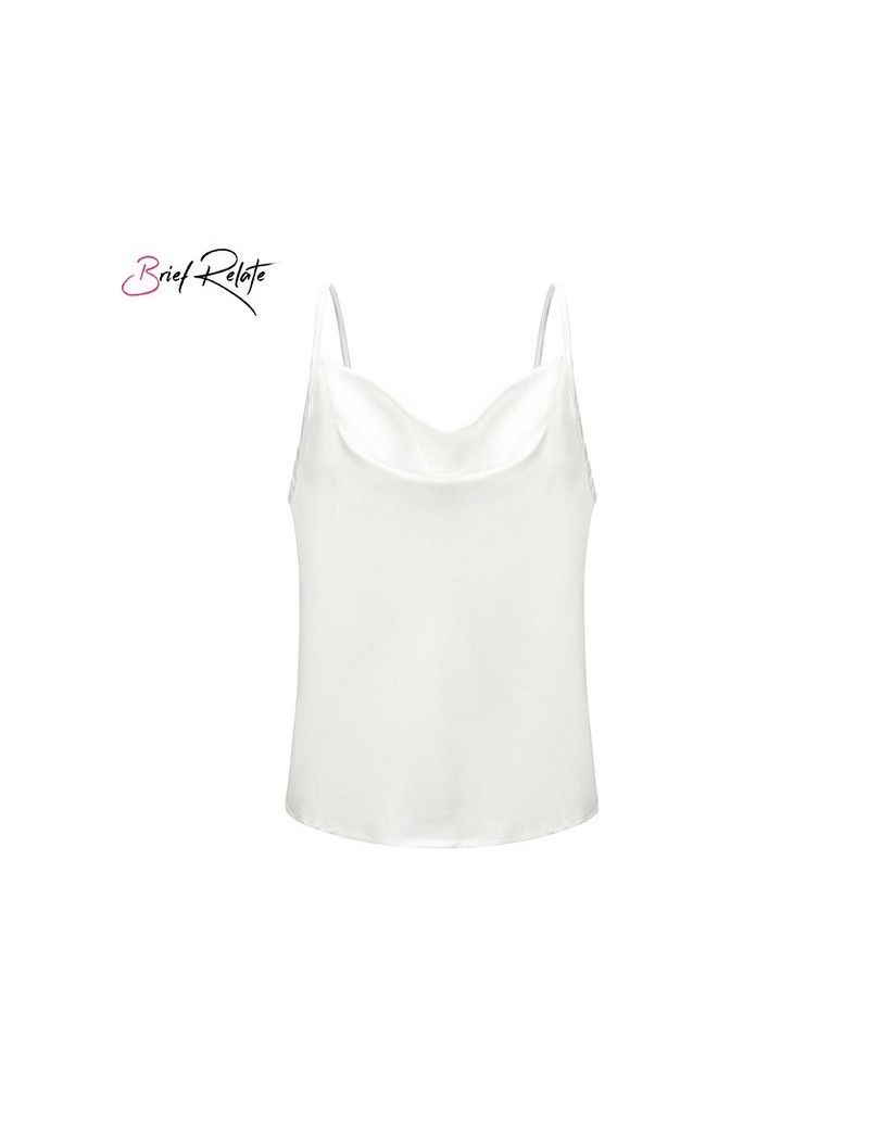 V-neck Basic Women Tank Tops Sexy Casual Summer Satin Top Cloth White Black Silk Camis Chic Female Blouse - White - 4I413944...