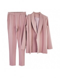 Women's Sets Lapel fashion women's simple solid color office professional women's casual light jacket + pants suit - Pink - 4...