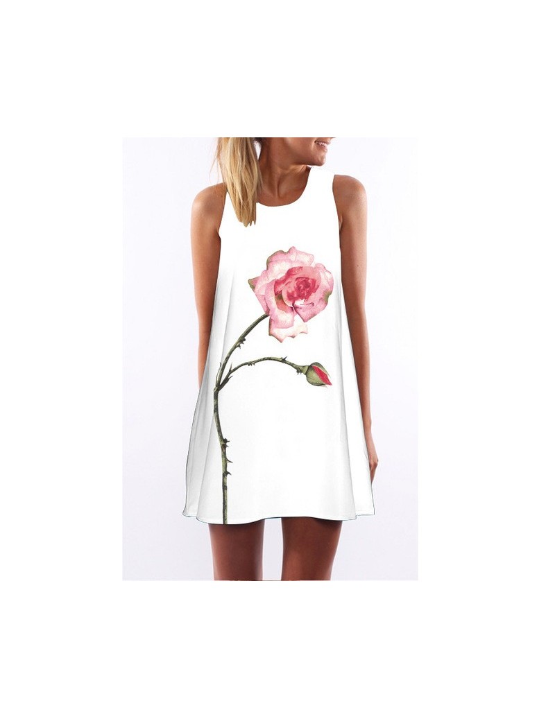 Dresses 2019 summer dress women Vestidos O-Neck sleeveless print beach dress loose A-Line Dresses white floral dress - 21 - 4...