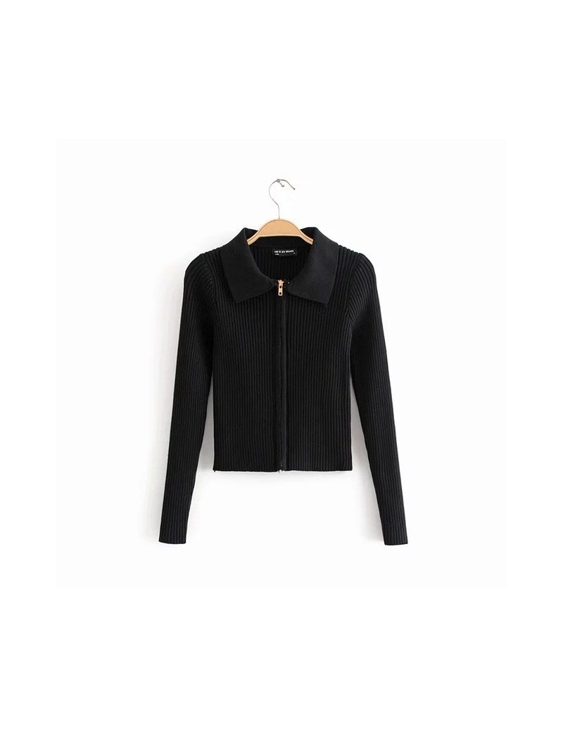 Cardigans Women Dual Zipper Ribbed Sweater Shirt Cropped Knit Cardigans - black - 423065739206-4 $44.28