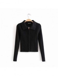 Cardigans Women Dual Zipper Ribbed Sweater Shirt Cropped Knit Cardigans - black - 423065739206-4 $16.60