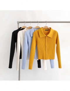 Cardigans Women Dual Zipper Ribbed Sweater Shirt Cropped Knit Cardigans - black - 423065739206-4 $16.60