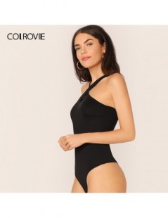 Bodysuits Black Solid Crisscross Asymmetrical Straps Front Bodysuit Women 2019 Summer Sexy Sleeveless Female Skinny Bodysuits...