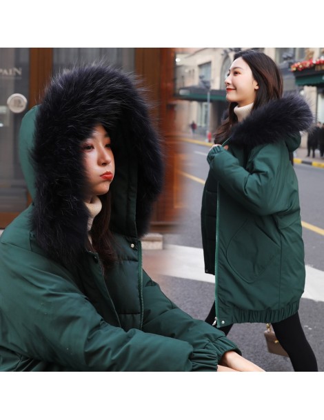 Parkas 2019 Autumn Winter Jacket Women Large Fur Collar Mid-long Parka Hooded Casual Cotton Down Jacket Thicken Loose Winter ...