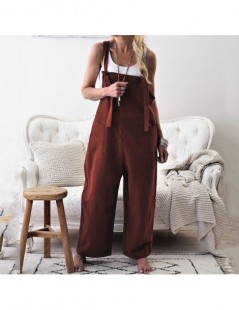 Jumpsuits 2019 Summer Women Strappy Pockets Casual Solid Dungarees Cotton Linen Long Jumpsuits Loose Bib Overalls Rompers Plu...