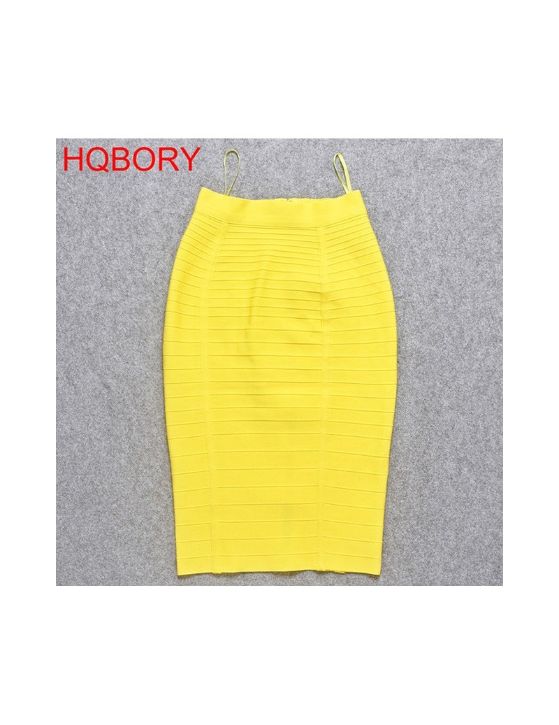 High Waist New Fashion 2018 Sexy Ladies Pencil Knee Length Bandage Bodycon Skirt - YELLOW - 4B3026370366-8