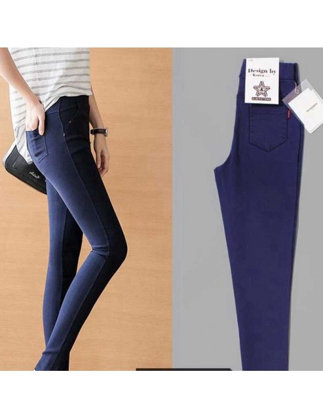 Leggings office lady OL pant solid navy black pocket skinny cotton blended pants for women plus size elastic fitted ankle pen...