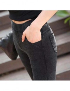 Leggings office lady OL pant solid navy black pocket skinny cotton blended pants for women plus size elastic fitted ankle pen...
