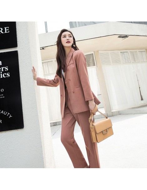 Pant Suits Women's Office Lady Two Pieces Solid Elegant Double Breasted Turn-down Collar Blazers Trouesrs With Sashes New Sui...