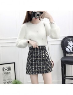 Women's Sets New 2019 Winter Women Skirt Set Fashion Suits Nail Bead White Sweater Grid Tweed Skirt Two-Piece Clothing Set Ou...