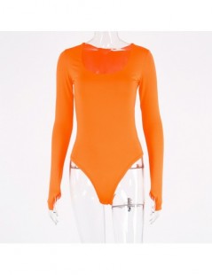 Bodysuits 2019 New Long Sleeve Neon Orange Bodysuit Women Sexy Slim Fit Basic Female Body Overalls - Orange - 5Y111225837126-...