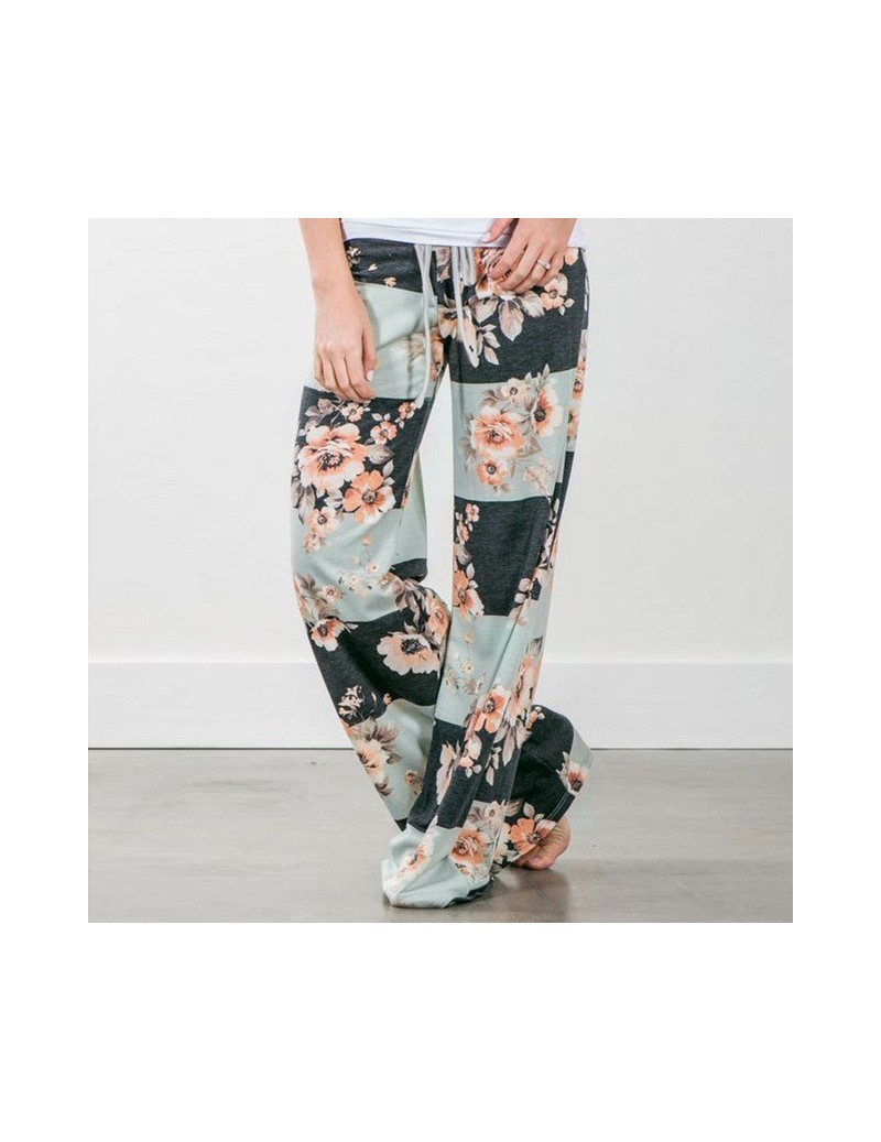 2019 New Women Spring Causal Flower Print Pants Drawstring Wide Leg Pants Loose Straight Trousers Long Female Plus Size Trou...