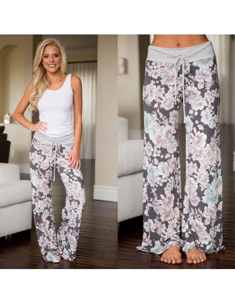 Jumpsuits 2019 New Women Spring Causal Flower Print Pants Drawstring Wide Leg Pants Loose Straight Trousers Long Female Plus ...