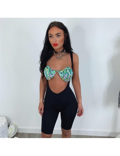 Camis Halter Sequined Scales Handcrafted Crop Top Backless Fish Scale Metal Chain Tank Top Nightclub Beach Summer Tops For Wo...