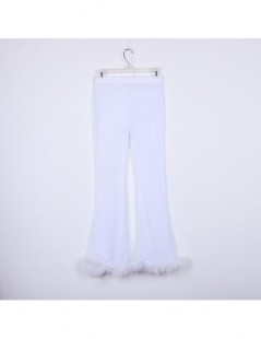 Pants & Capris 2019 Sexy Women Sheer Mesh Wide Leg Pants See Through Transparent Faux Fur Trim Pants High Waist Full Night Cl...