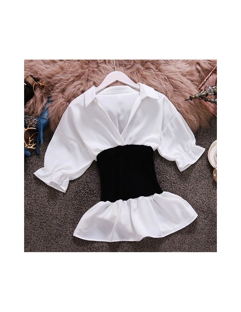 Chiffon Women Blouse Summer 2019 New V-Neck Puff Sleeve Blusa Fashion Slim Waist Ladies Tops 44599 - white 1 - 474142776139-3