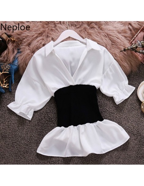 Blouses & Shirts Chiffon Women Blouse Summer 2019 New V-Neck Puff Sleeve Blusa Fashion Slim Waist Ladies Tops 44599 - white 1...