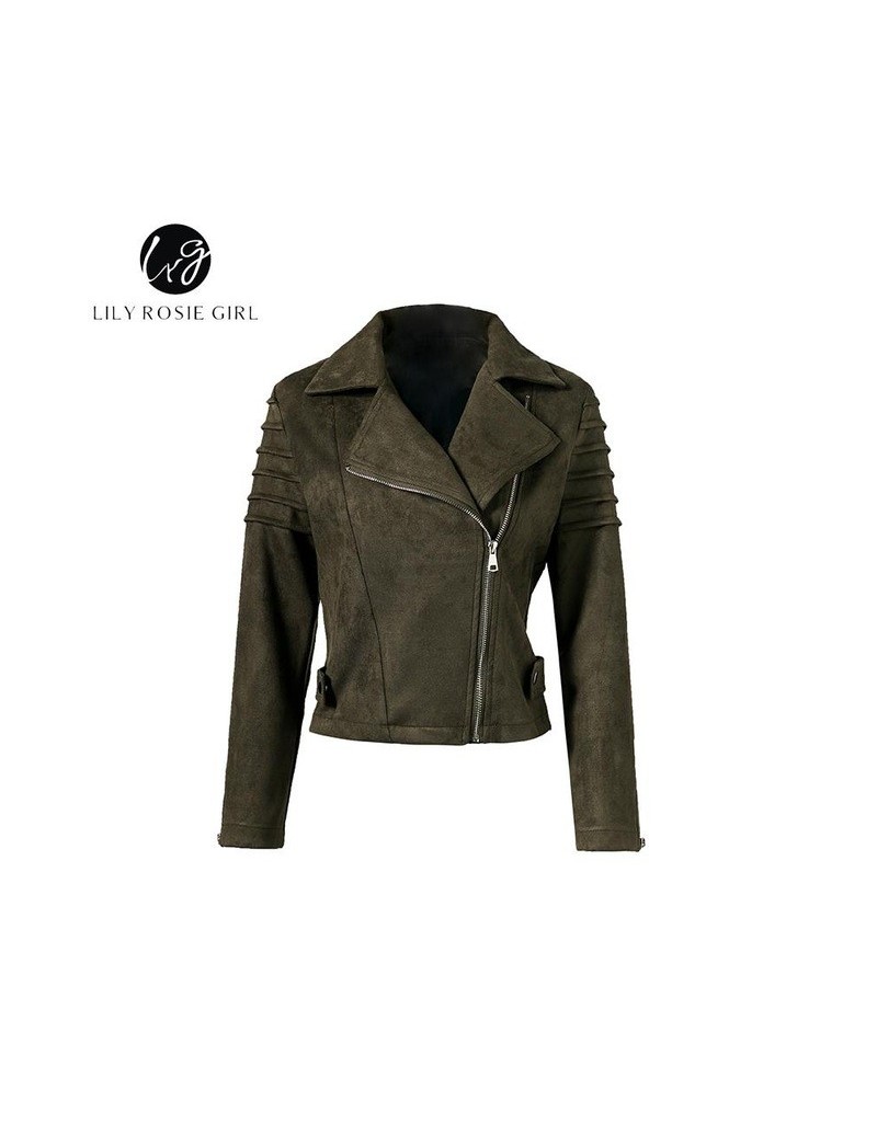 Jackets Casual Suede Leather Women Jacket Ruffle Long Sleeve Short Coats 2019 Spring Female Fuax Coat Outerwear Crop Top - gr...