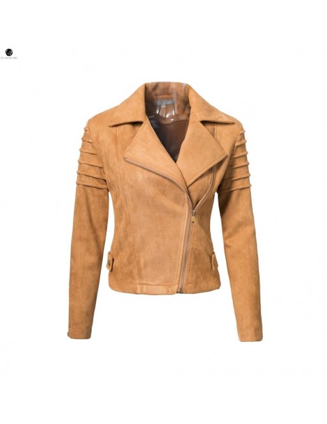 Jackets Casual Suede Leather Women Jacket Ruffle Long Sleeve Short Coats 2019 Spring Female Fuax Coat Outerwear Crop Top - gr...