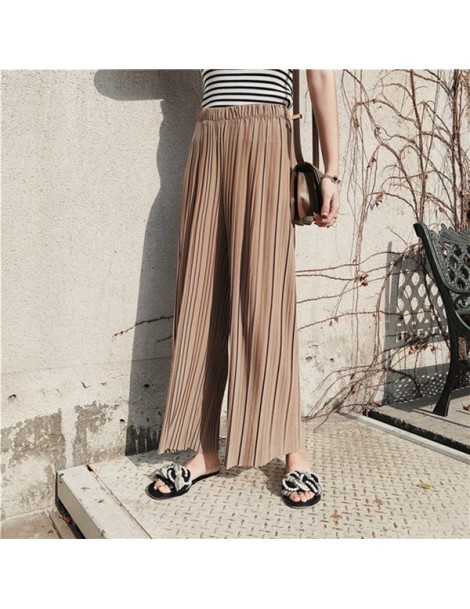 New High Waist Women Chiffon Wide Leg Pant Solid Color Wrinkle Vertical Stripes Casual Pants Loose Large Size Fmale Trousers...