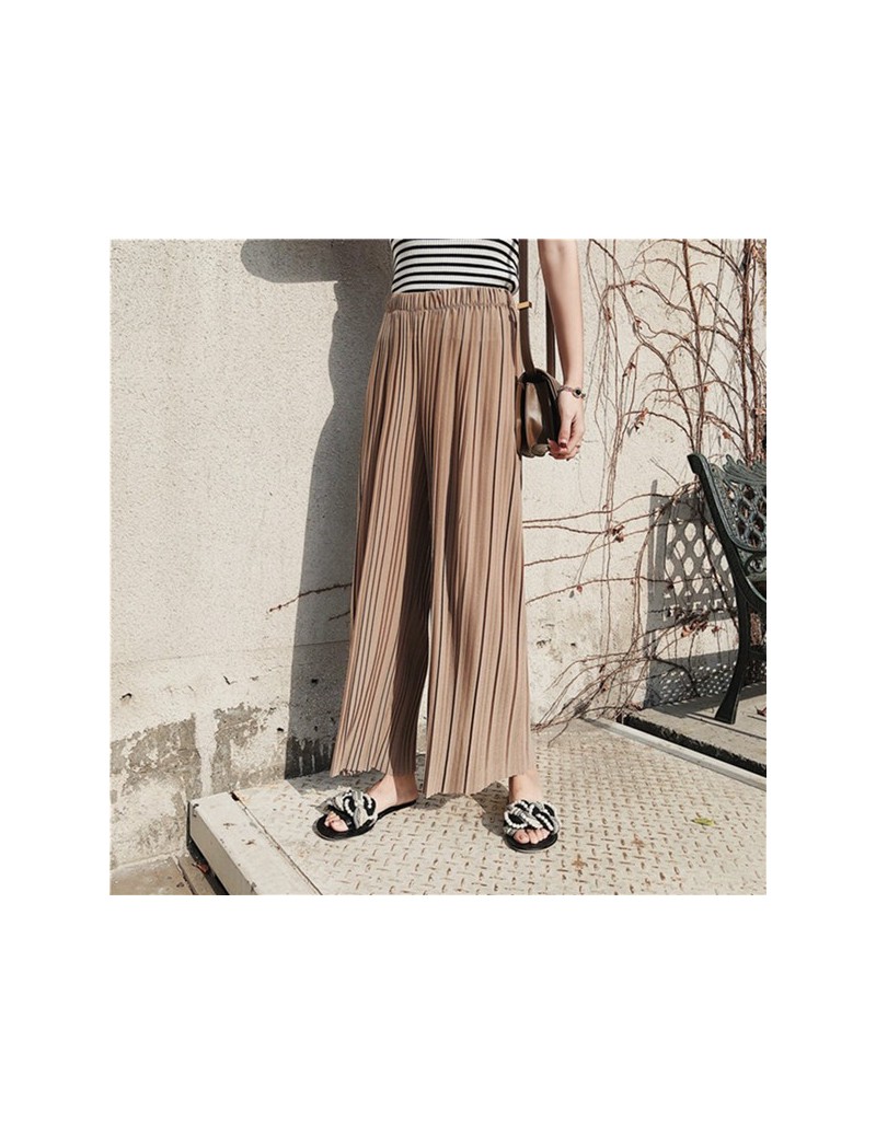 New High Waist Women Chiffon Wide Leg Pant Solid Color Wrinkle Vertical Stripes Casual Pants Loose Large Size Fmale Trousers...