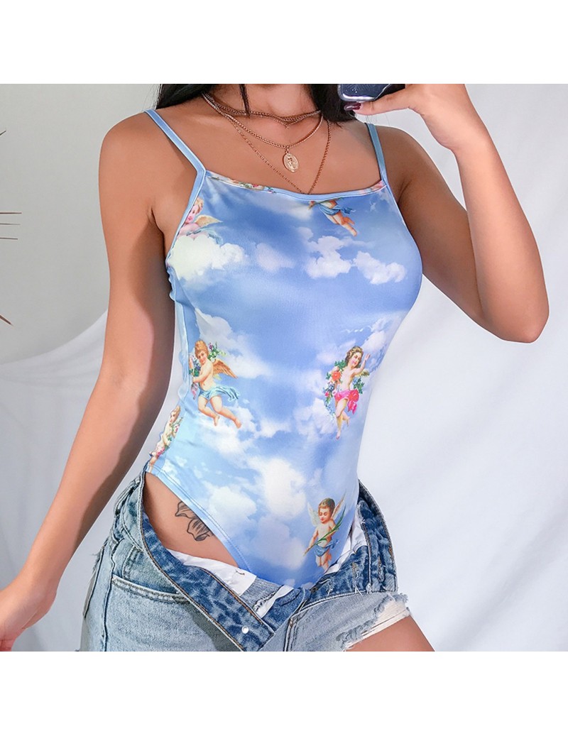 Bodysuits 2019 Women Sexy Sleeveless Fashion Bodysuit Fashion Women Sexy Strap Cupid Angle Print Cold Shoulder Sling Casual J...