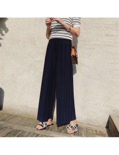 Pants & Capris New High Waist Women Chiffon Wide Leg Pant Solid Color Wrinkle Vertical Stripes Casual Pants Loose Large Size ...