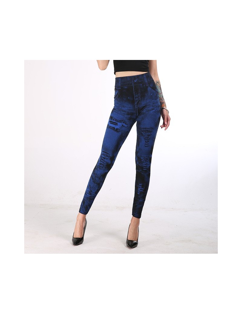 2019 New Women Seamless Leggings Print Mock Pockets and Hole Slim Jeans Jeggings Ladies Denim Skinny Trousers Plus Size Wome...