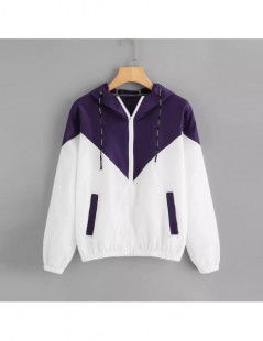 Jackets Women Long Sleeve Jacket Patchwork Thin Skinsuits Hooded Zipper Pockets Sport Coat windbreaker Casual Female Outwear ...