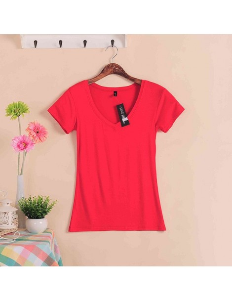 T-Shirts 2019 Hot Sale Stretch Summer New Women T Shirts Ms Solid Color Short Sleeve tshirt Women's Fashion Cotton V-neck T-s...