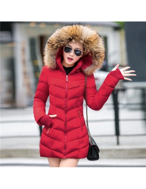 Parkas 2019 New Fashion Long Winter Jacket Women Slim Female Coat Thicken Parka Down Cotton Clothing Red Clothing Hooded Stud...