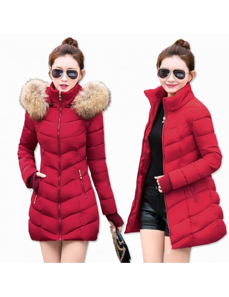 Parkas 2019 New Fashion Long Winter Jacket Women Slim Female Coat Thicken Parka Down Cotton Clothing Red Clothing Hooded Stud...