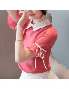 Blouses & Shirts Korean fashion clothing 2019 chiffon blouse women's clothing Short Bow Solid Peter pan Collar ladies tops bl...