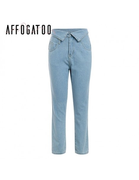 Jeans Light blue pocket women jean female Casual fold-over high waist denim pant Streetwear skinny ladies jean trousers 2018 ...